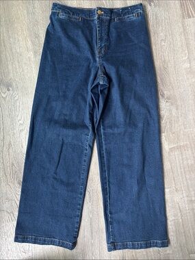 Madewell Emmet Wide Leg High Rise Jeans Dark Wash Welt Pocket Size 29 Back Seam